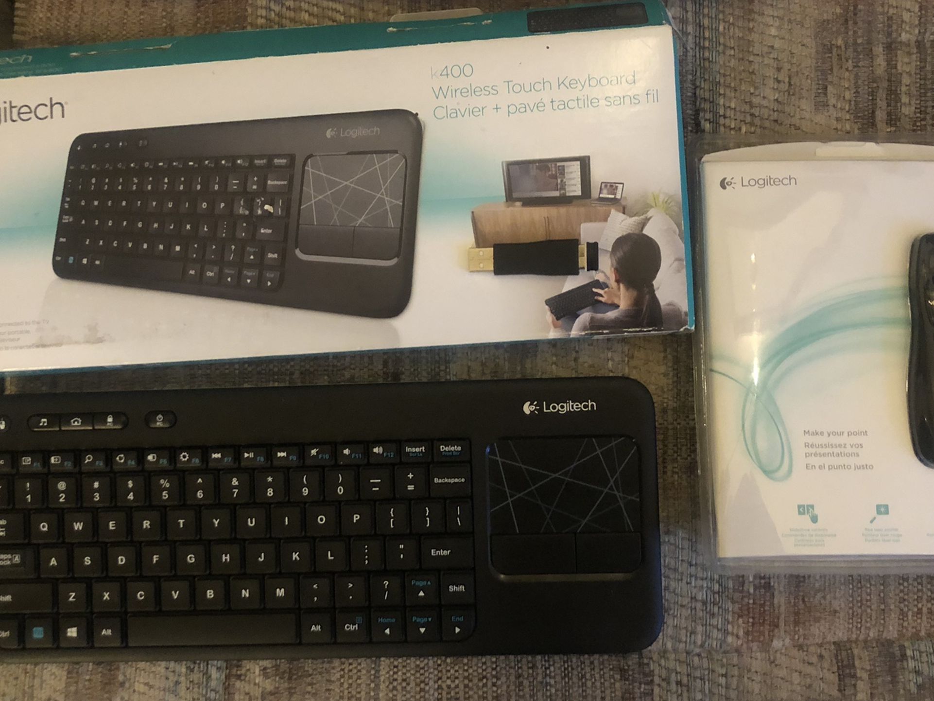 Logitech k400 r400 wireless keyboard mouse presenter $30 firm for both