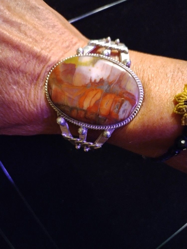 Large Jasper Sterling Bracelet