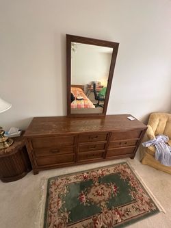 Wood Dresser with Mirror – 9 Drawers