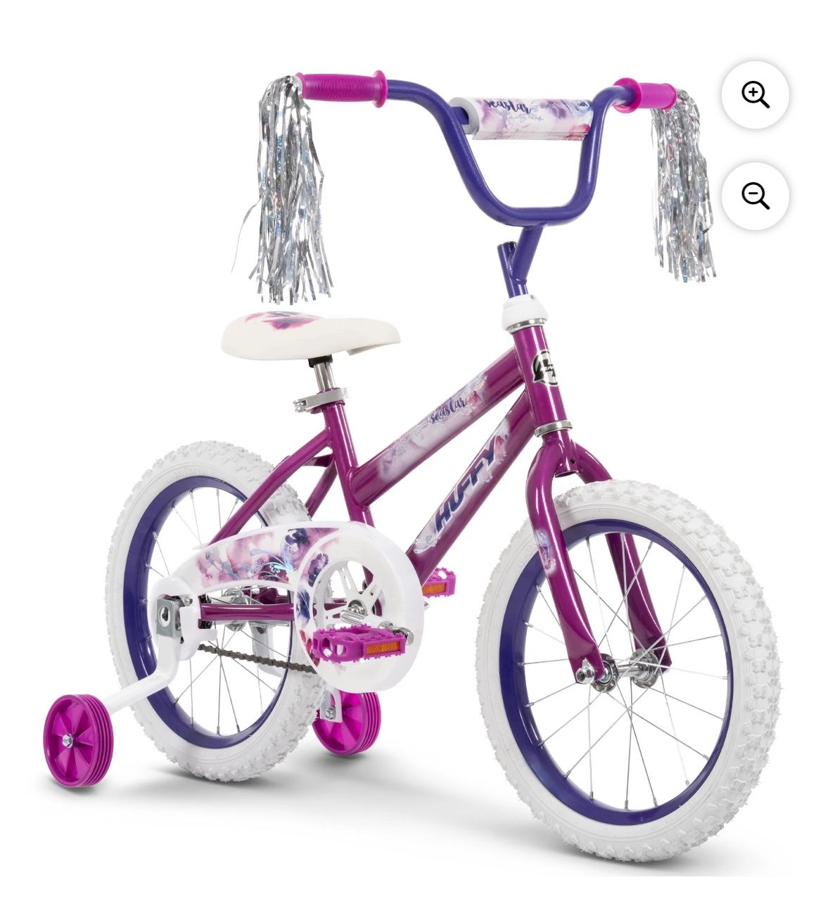 Huffy 16-inch Sea Star Kids Bike in metallic purple, designed for children aged 4 and up