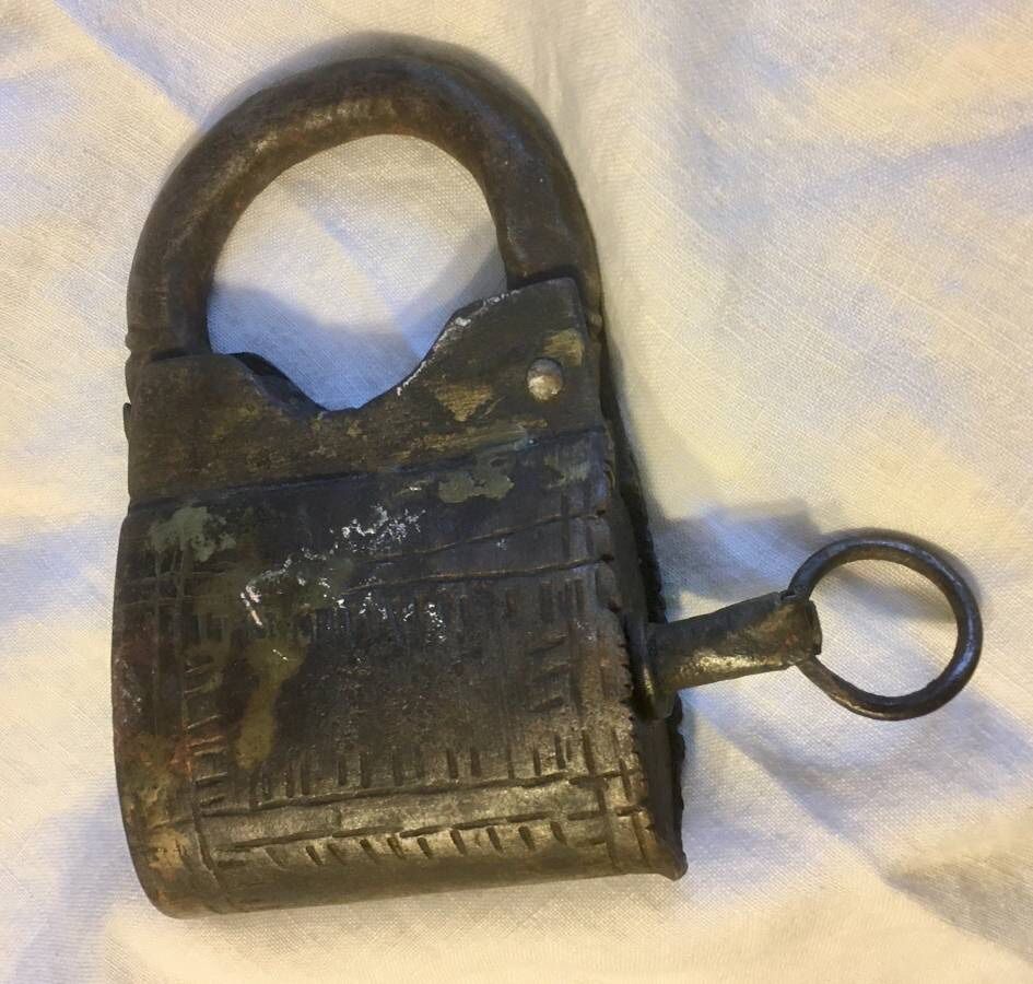 Antique Cast Iron Padlock with Key