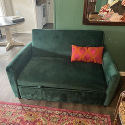 Green Velvet Small Pull Out Sleeper Sofa 