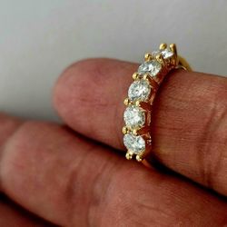 5 Stone Sterling Silver 1 Carat Round Cut Moissanite Engagement Ring For Women