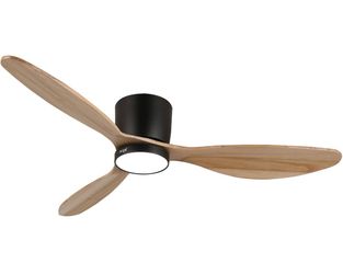 52 Inch Black Ceiling Fans with Remote Control and Led Lights, Low Profile 3 Wood Blades.