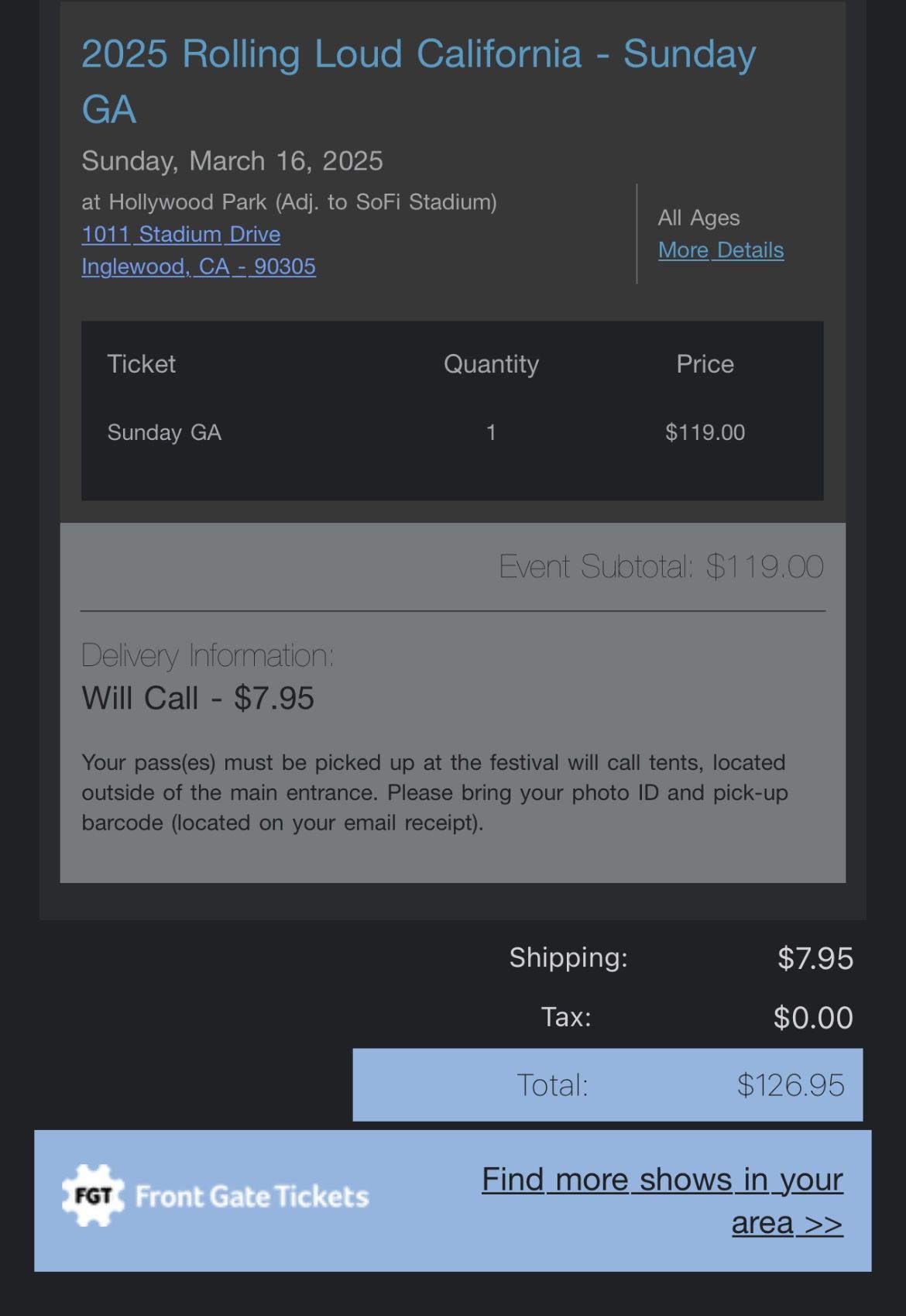 Sunday Rolling Loud Ticket