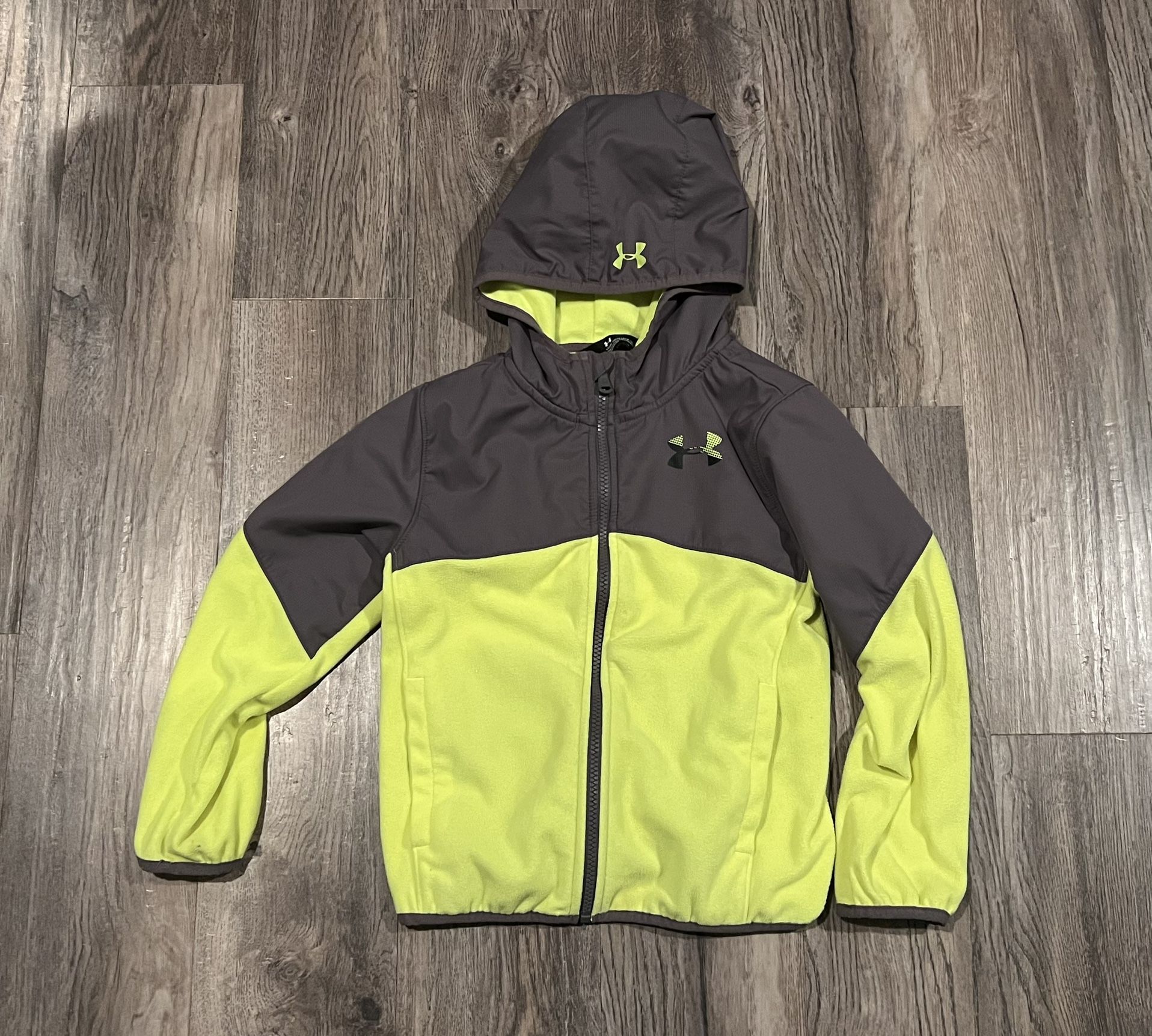 Boys Under Armour Bright Neon Yellow Zip Up Hoodie Jacket. In good condition. Size 7. See Note.