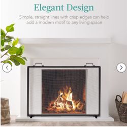 Best Choice Products 38x27in Single Panel Fireplace Screen Handcrafted Steel Mesh 