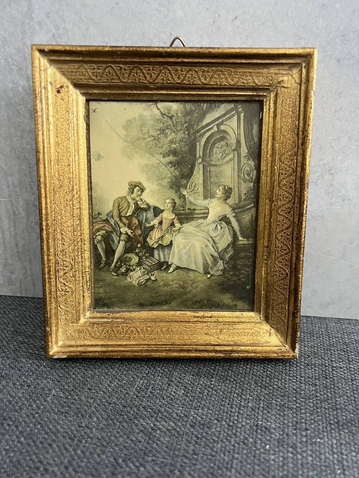 Framed Italian miniature print - lancret the kite