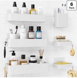 Large Shower Caddy - Adhesive 6-Pack Bathroom Shelves, White