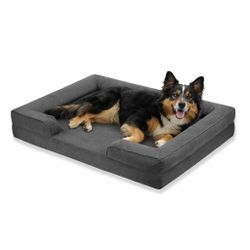 Brand New Inbox - Medium Gray Corduroy Orthopedic Dog Bed with Bolster - Memory Foam