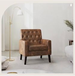Brown Tufted Leather Accent Armchair