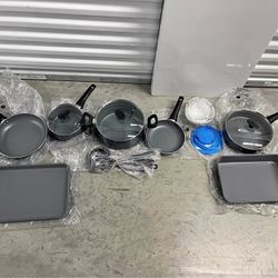 BELLA Nonstick Cookware Set w Glass Lids - Aluminum