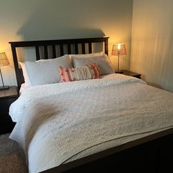 Hemnes Bed Frame, Queen With Mattress And Memory Foam Topper 