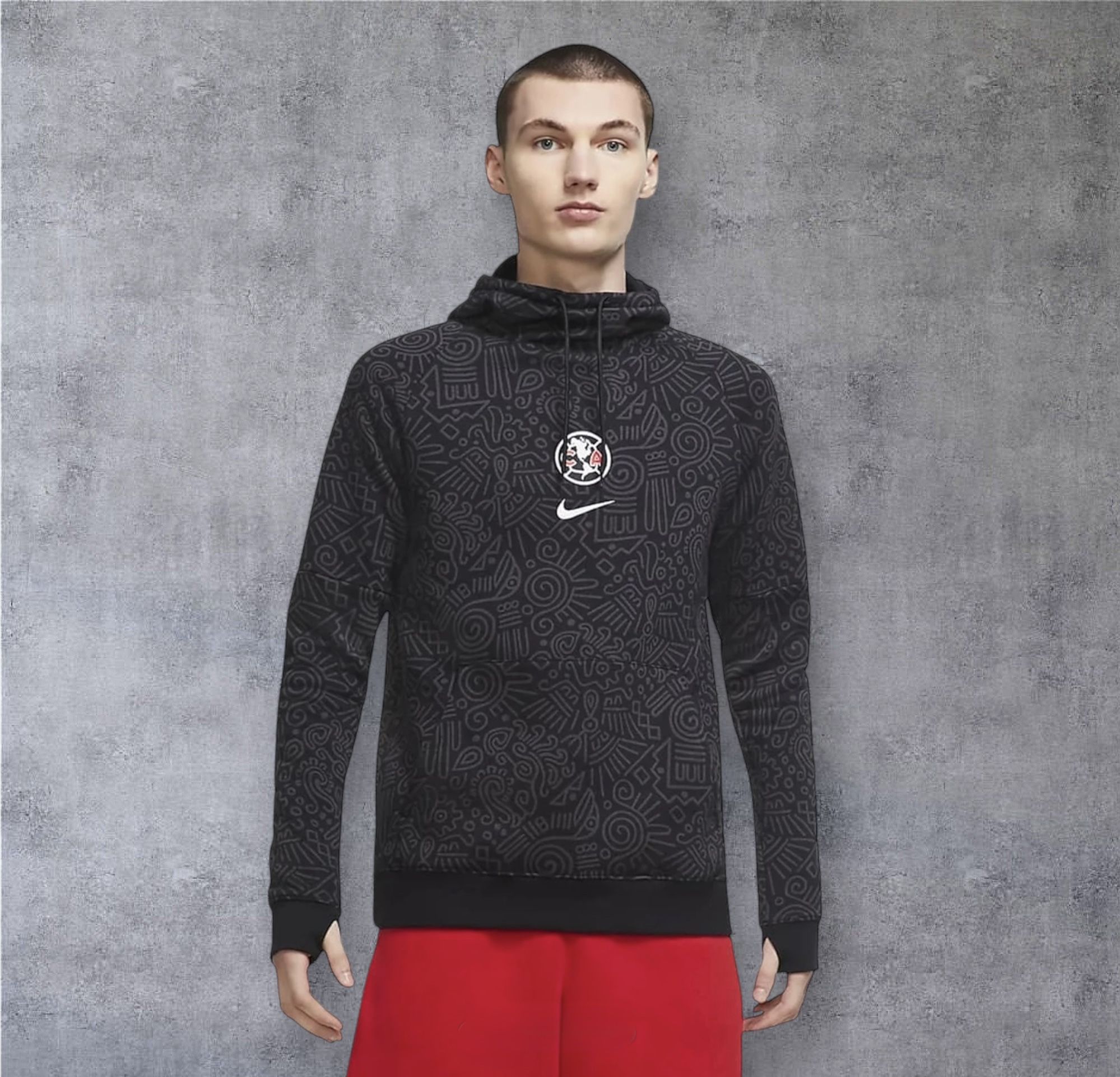 Nike Club America CA x CA Hoodie Mens Aztec Tribal All Over Print Fleece Black Made in USA