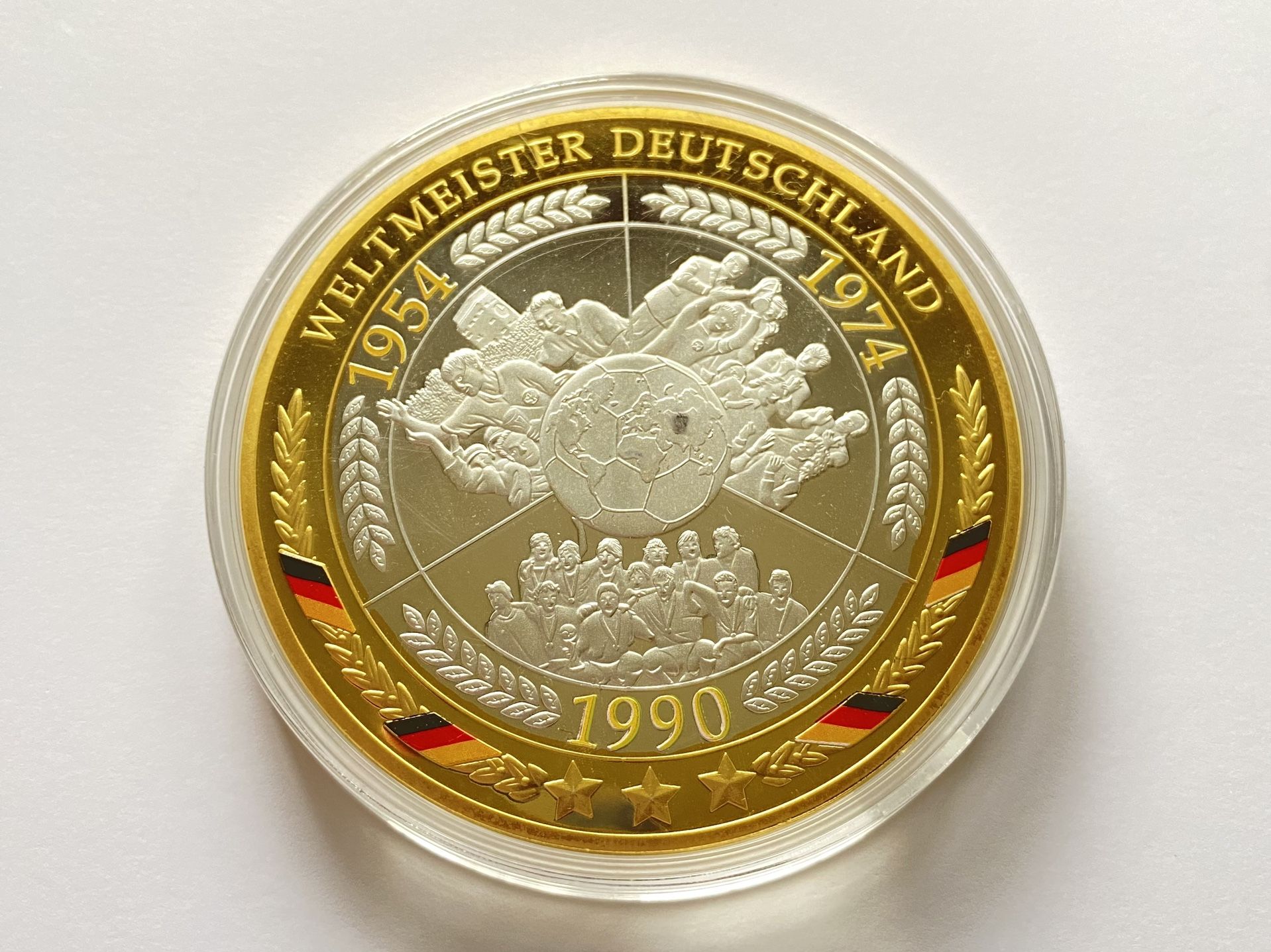 German Desktop Medal 1990, Dedicated To Football, Very Heavy And Made Like Gold