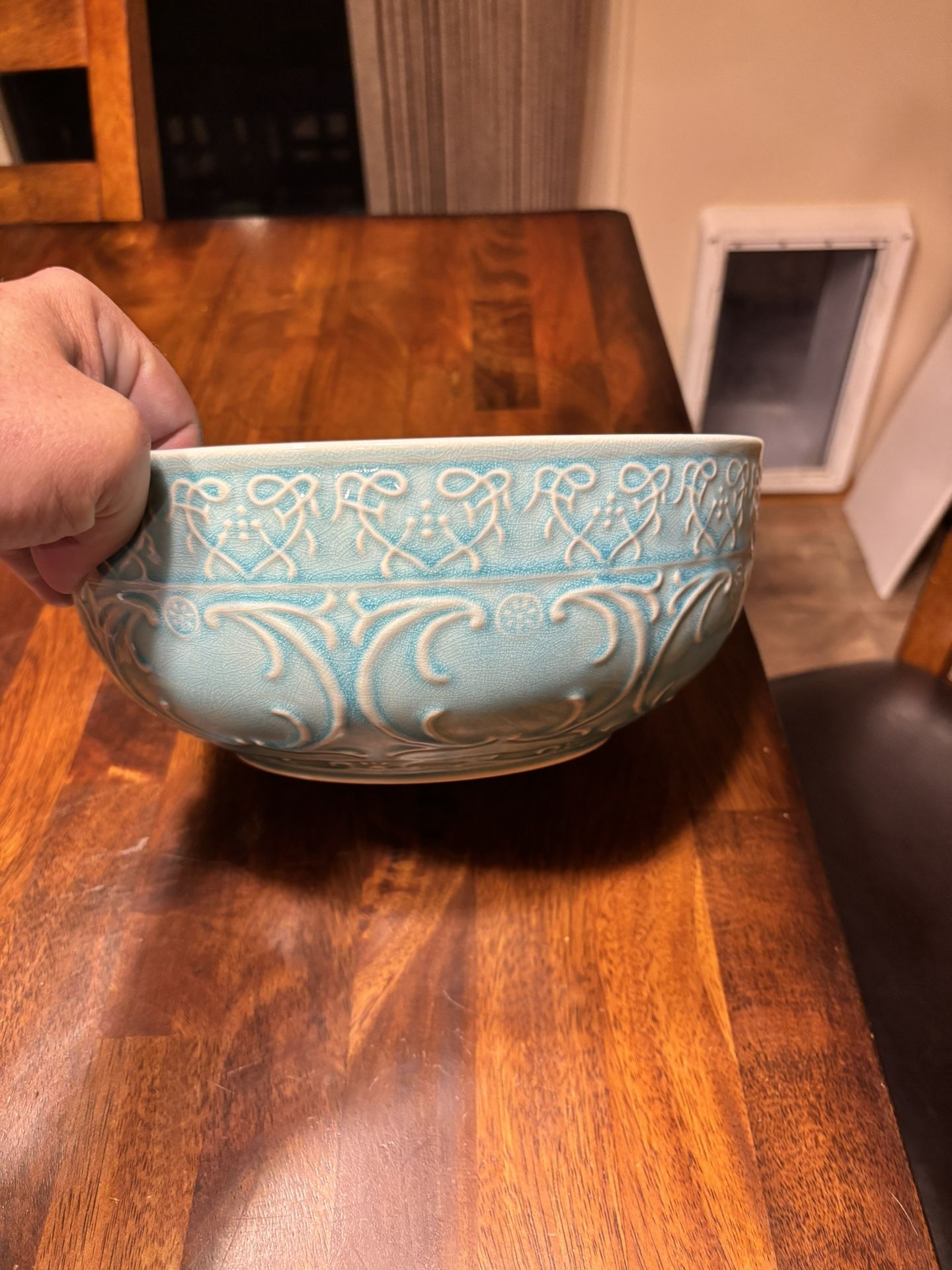 Zazen / Embossed / Turquoise by Home ROUND VEGETABLE / SERVING BOWL 10 1/4"