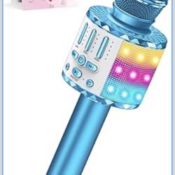 New Karaoke Microphone Toys for Kids, Wireless Bluetooth Mic with Lights & Speaker, Portable Home KTV Player System, Perfect Birthday Party for 3-12 Y