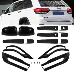 Tail Light Lamp Cover & Mirror Covers & Door Handle Covers Trim Bezel Glossy Cover Trim Exterior Accessories For Jeep Grand Cherokee 2014-2021(Black