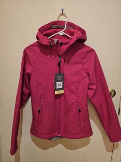  Women's Softshell Hooded Jacket Pink Raspberry Fleece Lined Size S