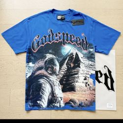 Blue and white godspeed shirt