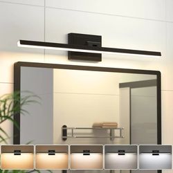 9939: New Modern Bathroom Vanity Light 24 inch, Rotatable, 14W Dimmable 5CCT Led Bathroom Light Fixture Over Mirror, Black Bar Vanity Light for Bathro