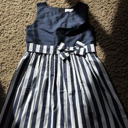 Girls Size 11-12 Navy Blue Striped Dress 