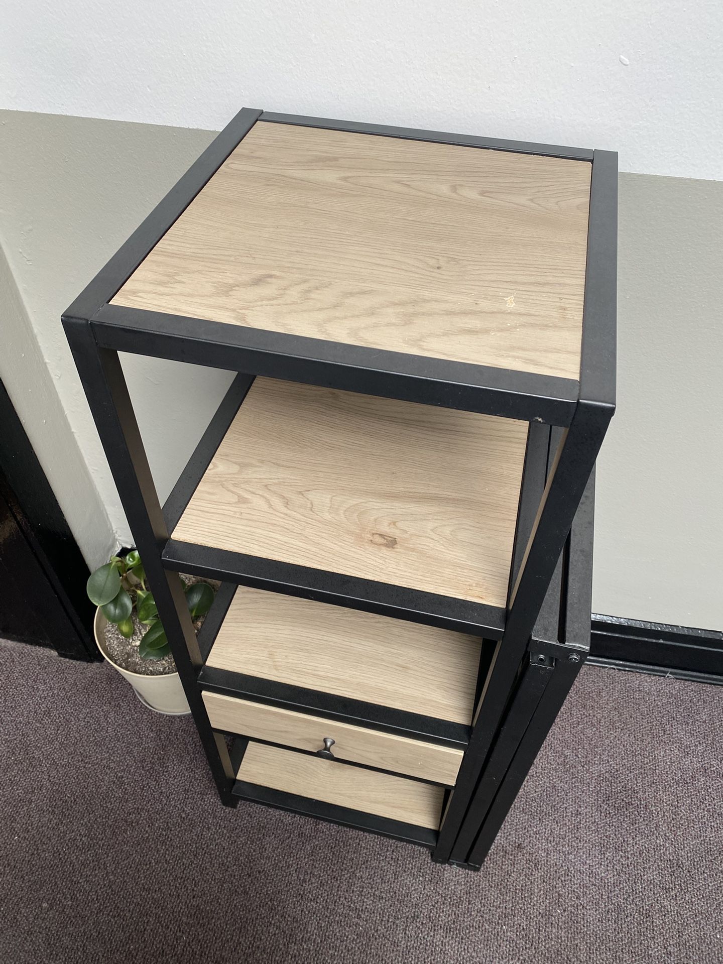 Wood Metal Shelf with drawer & Slim Foldable Desk