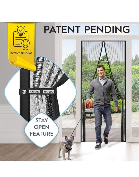 AUGO Magnetic Screen Door - Self Sealing, Heavy Duty, Hands Free Mesh Partition Keeps Bugs Out - Pet and Kid Friendly - Patent Pending Keep Open Featu