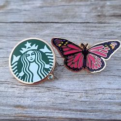 Starbucks Enamel Pins Set of 2 Butterfly & Circle Logo Like New Barista Fall 2021