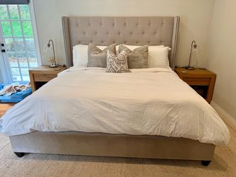 King Upholstered bed frame - light gray