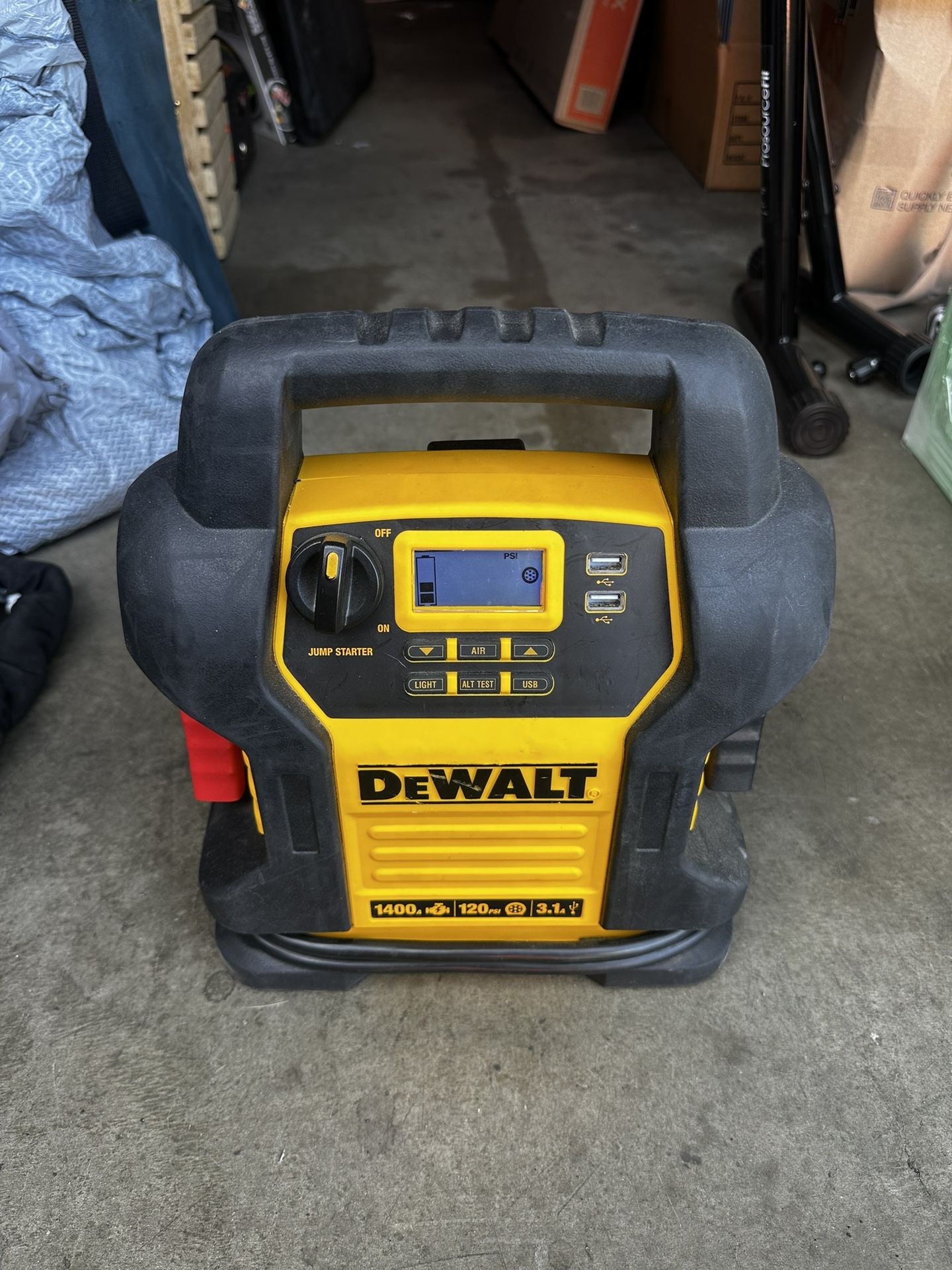 DEWALT DXAEJ14-Type2 Digital Portable Power Station Jump Starter - 1400 Peak Amps with 120 PSI Compressor, AC Charging Cube, 15W USB-A and 25W USB-C P