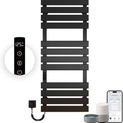 Electric Towel Warmer,51 * 22 inches WiFi Towel Warmer Rack for Bathroom,492W Wall Mounted Electric Towel Rack with Timer and LED Indicator,Black Left