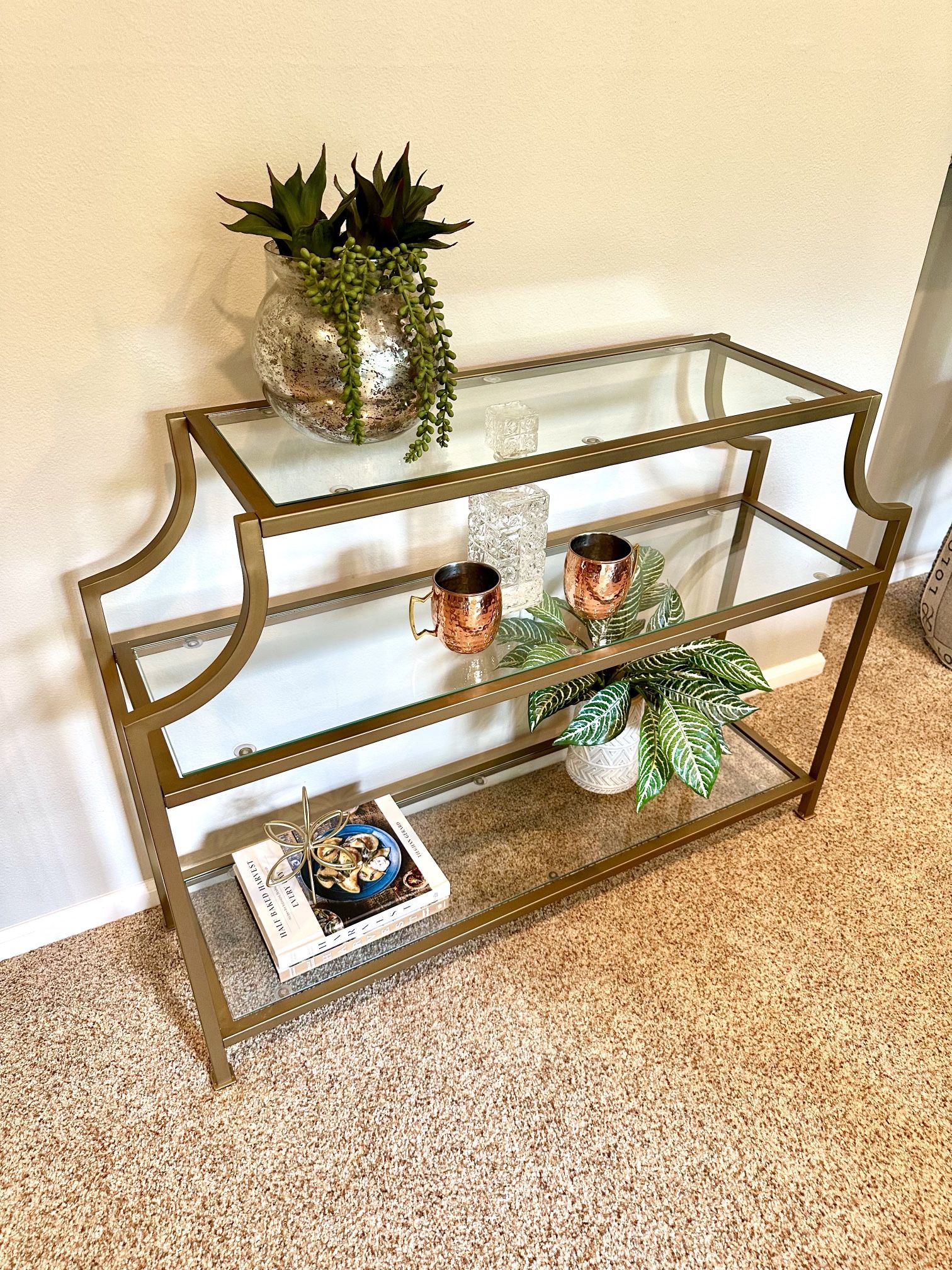 Gold And Tempered Glass Console/Bar/ Entry Table