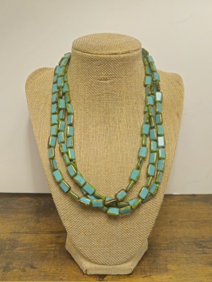 Sterling Silver Turquoise Glass Beads Necklace