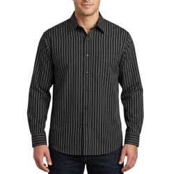 Vintage Style Black Pinstripe Button Up Shirt Mens 2XL Dark Academia