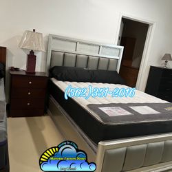 Queen Deluxe Grey Bed Complete Set With Mattress Ortho 