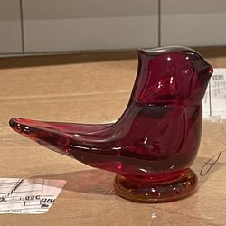 Vintage Leo Ward 2003 Signed Art Glass Red Cardinal Of Love Glass Bird Figurine