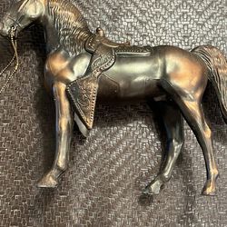9.5”tall Copper or Brass Pot Metal Horse Sculpture Statue Figure w/ Patina Reins