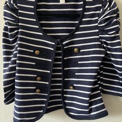 Poetry, Women’s Navy Blue And White Striped Nautical 3/4 Sleeve Cardigan, Size M