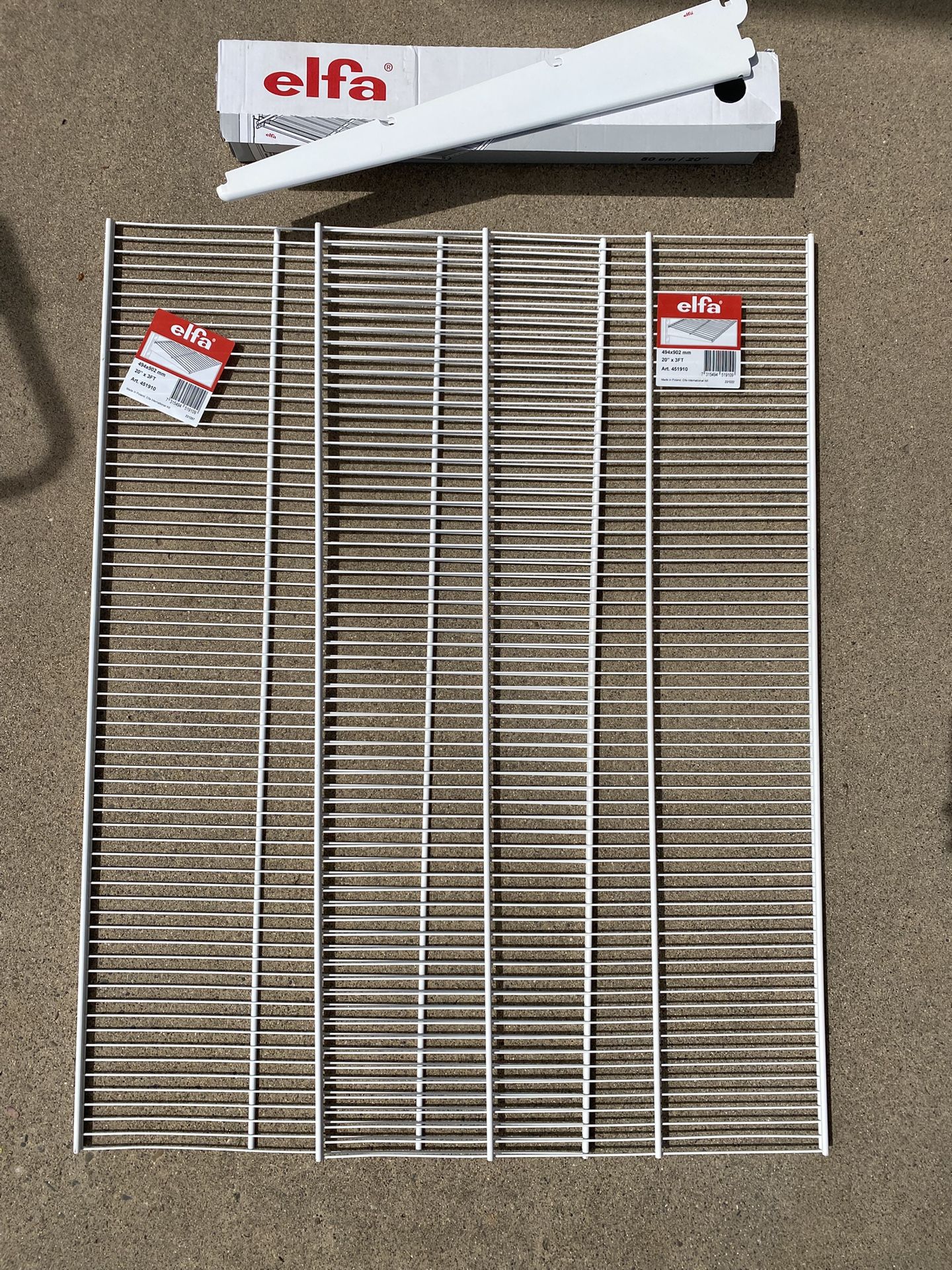 (2) NEW Elfa Ventilated Shelfs & (4) Brackets - White