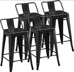 26 Inch Black Industrial Metal Bar Stools (Set of 4)