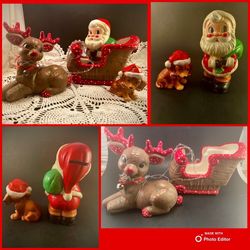 VTG Kimple Ceramic Rudolph & Sleigh + Bonus Japan Santa Piggybank & Dog