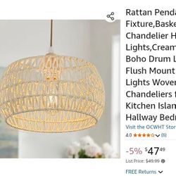 Boho Rattan Woven Drum Pendant Light
