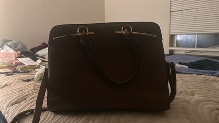Brown Leather Structured Handbag with Shoulder Strap