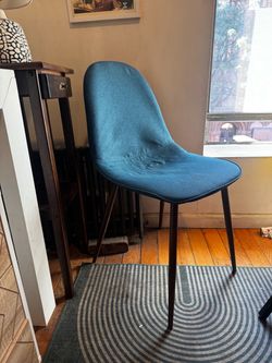 Blue Upholstered Accent/Dining Chair – Dark Wood Legs
