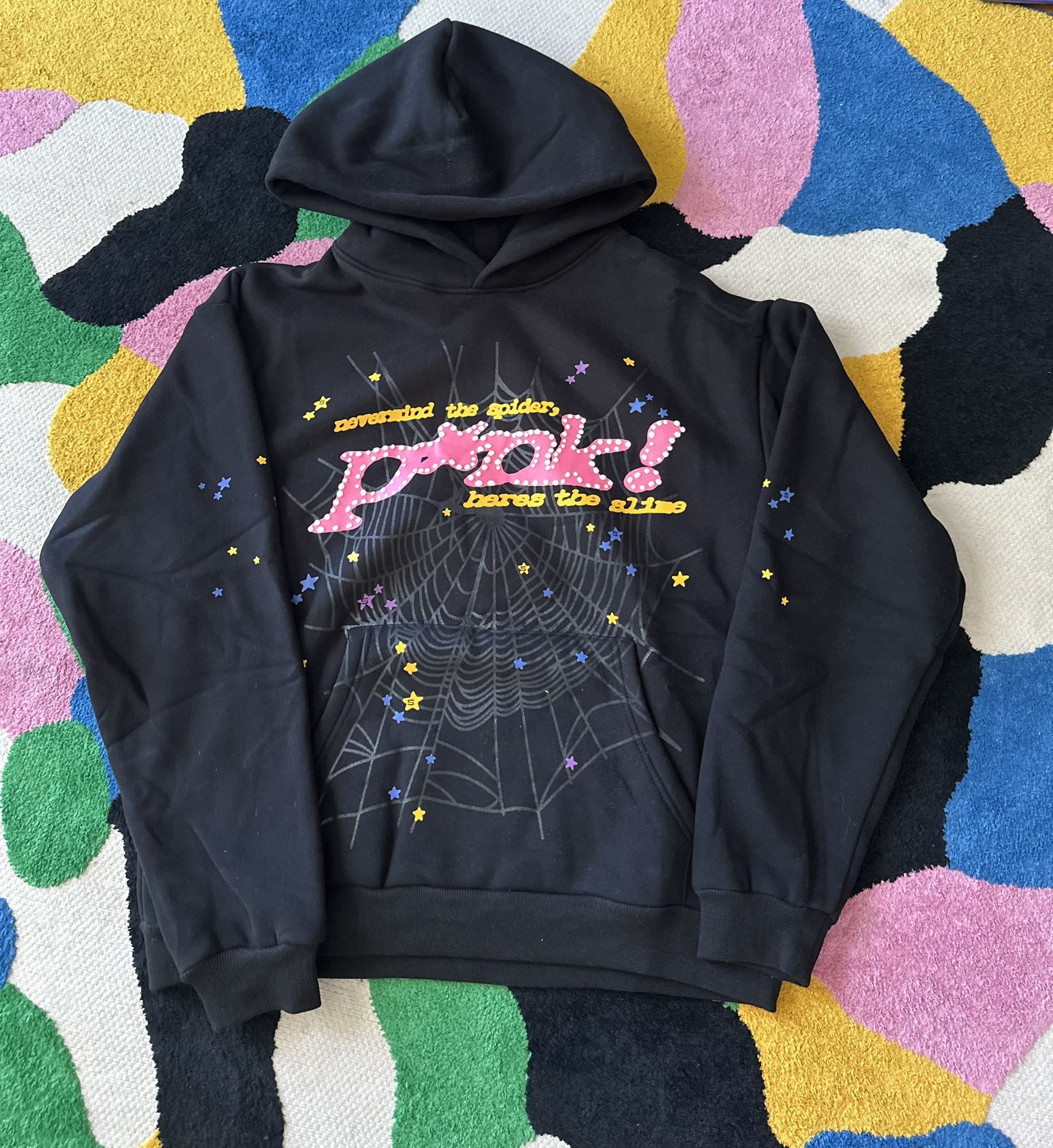 🕷️🔥Sp5der Hoodie - Black/P*nk