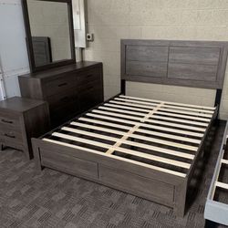 Grey Brown Queen Bed Set 