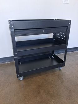 Black Steel Rolling Tool Cart with Shelves