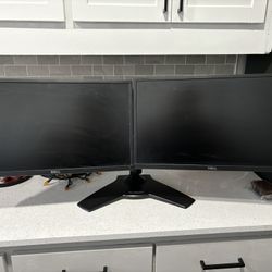Dell Dual Monitors With Dual Stand And Power Cables 