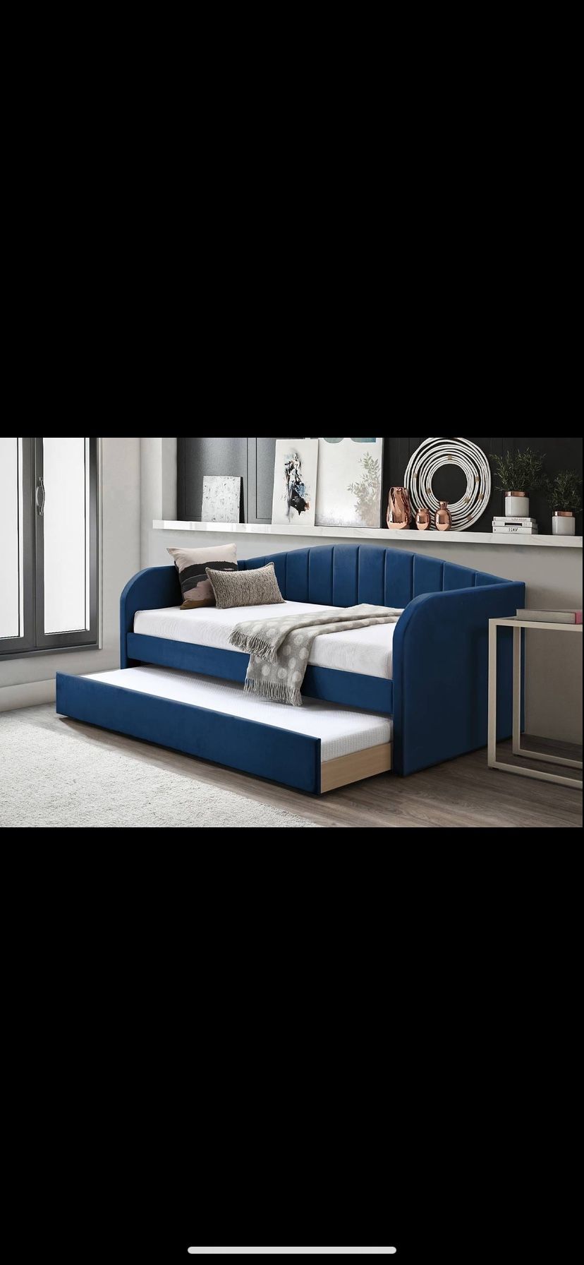 Twintwin Size Velvet Daybed W Orthopedic Mattress